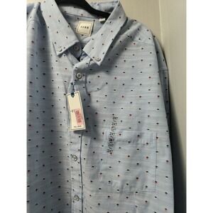 ROHM Mens Size 2XT Tall Blue Red MultiPrint Cotton Button Long Sleeve Shirt New